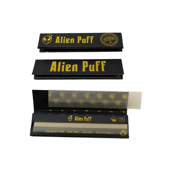 50 Alien Puff Black & Gold King Size Unbleached Brown Rolling Papers ( HP102 ) -   23.58