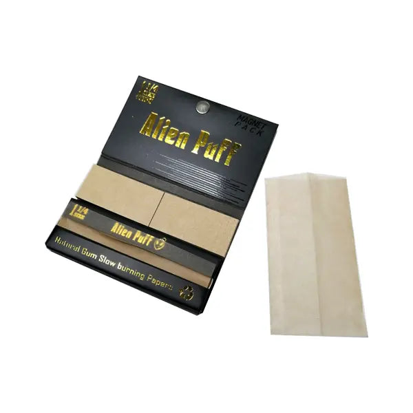 33 Alien Puff Black & Gold 1 1/4 Size Magnetic Unbleached Rolling Papers + Tips ( HP120 ) -   26.10
