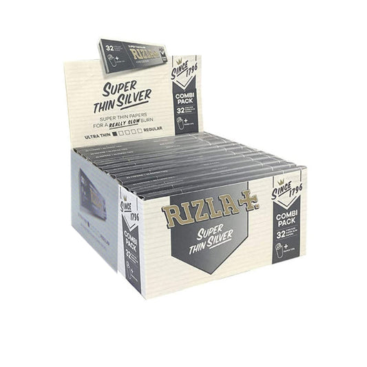 24 Rizla Silver Super Thin King Size Rolling Papers + Tips Combi Pack