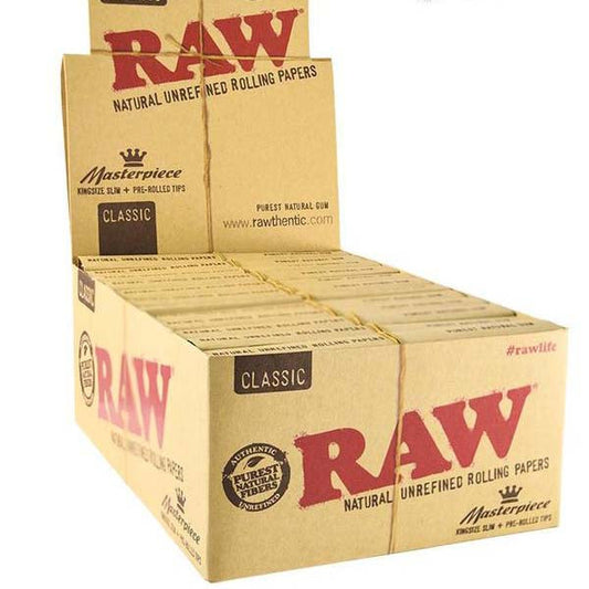 24 Raw Classic King Size Slim Rolling Papers + Tips (Connoisseur)
