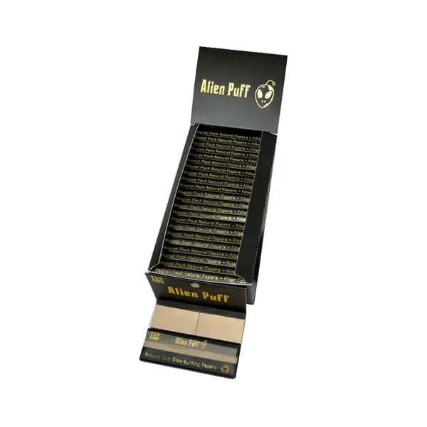33 Alien Puff Black & Gold 1 1/4 Size Magnetic Unbleached Rolling Papers + Tips ( HP120 ) -  Default-Title 26.10